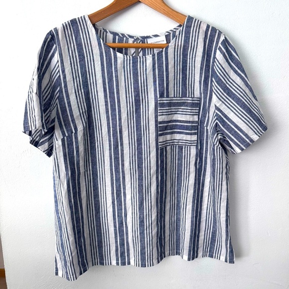 Liz Claiborne blue and white striped linen top Size Large - Picture 1 of 5
